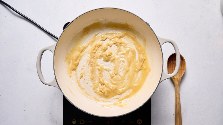 stirring flour into butter