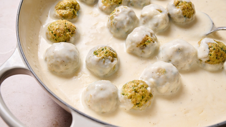 chicken meatballs in skillet