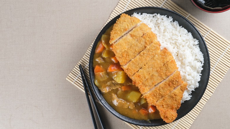 Chicken katsu with rice and curry