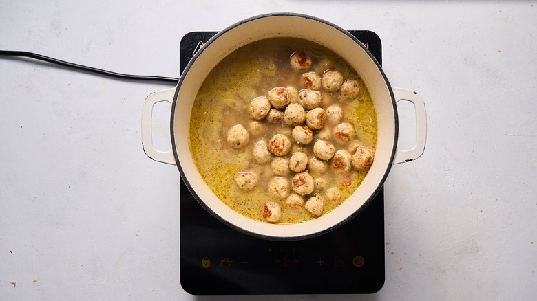 meatballs added to soup