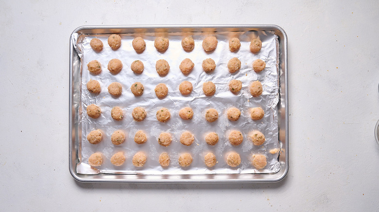 chicken meatballs on sheet tray