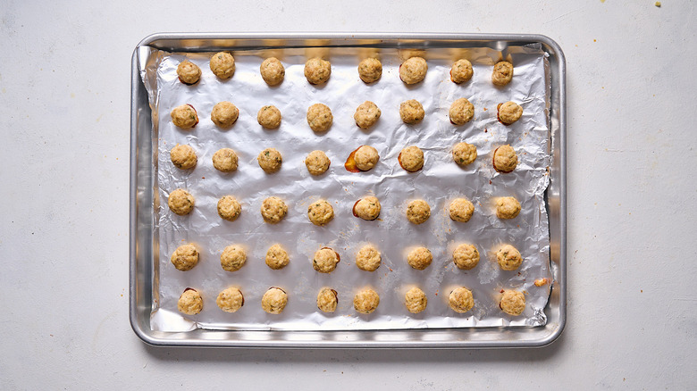 baked meatballs on sheet tray