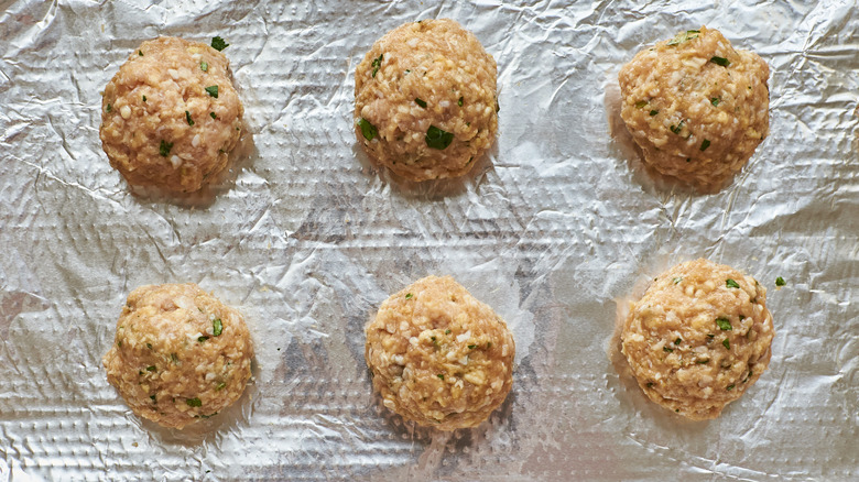 Thai meatballs on aluminum foil