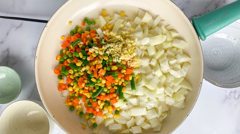 pan of chopped vegetables