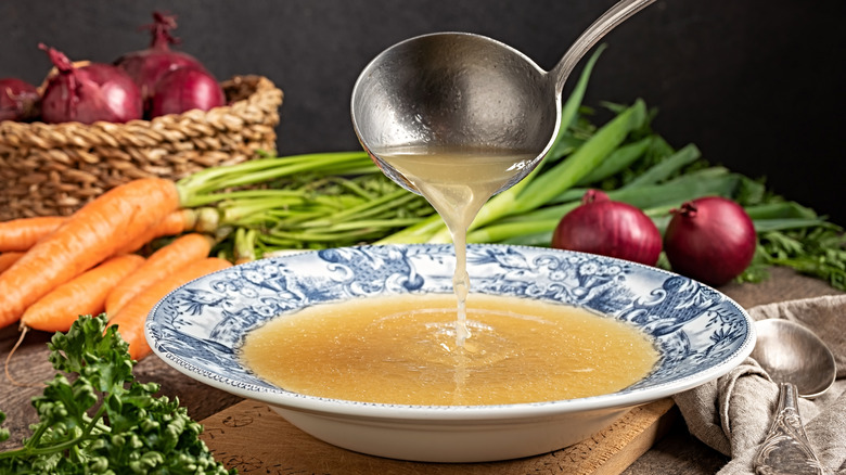 chicken broth in bowl