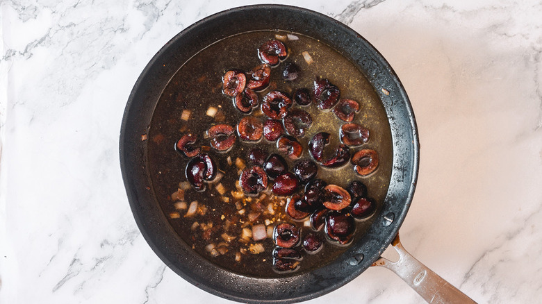 Cherry sauce in pan