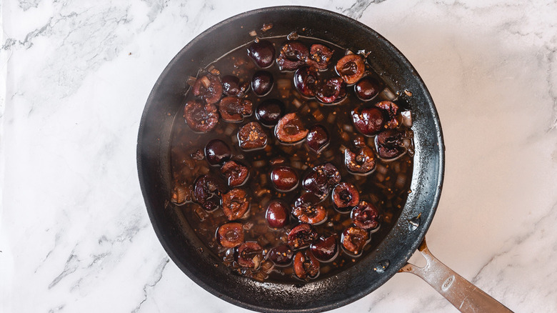 Cherry sauce in pan