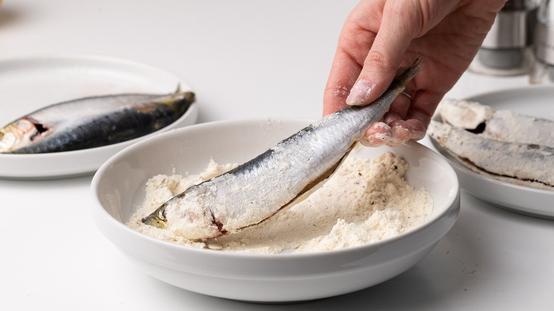 raw fish in flour 