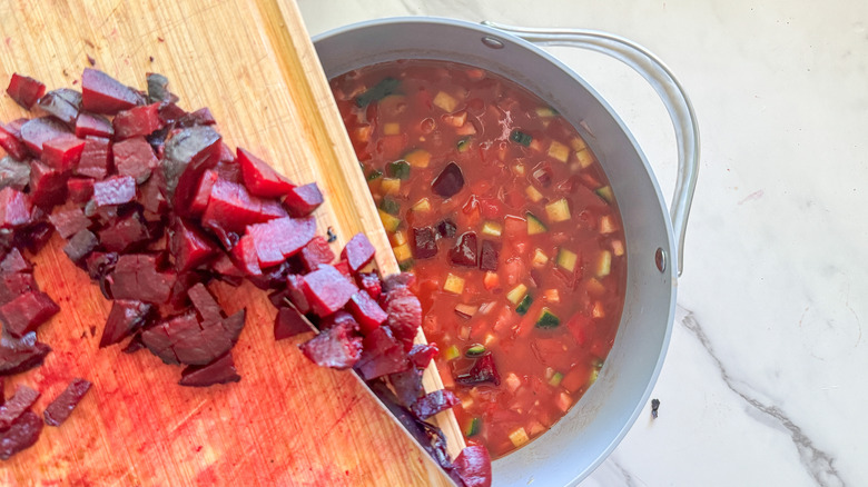 adding beets to pot