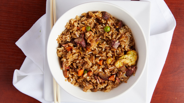 Top-view of pork fried rice