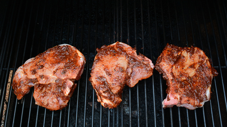 marinated pork chops on grill