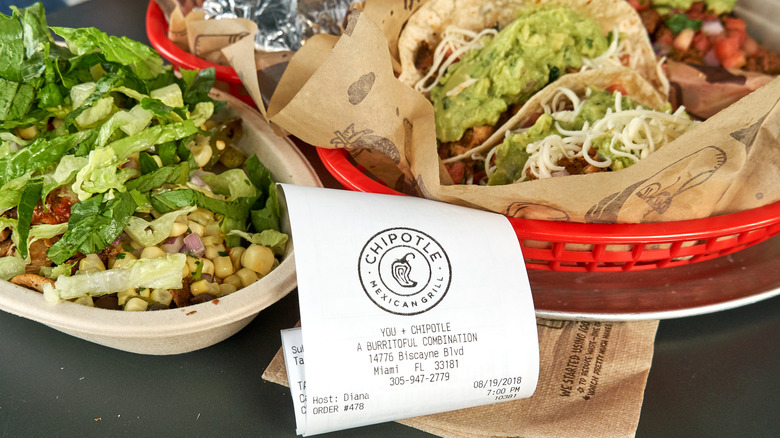 Chipotle food and receipt