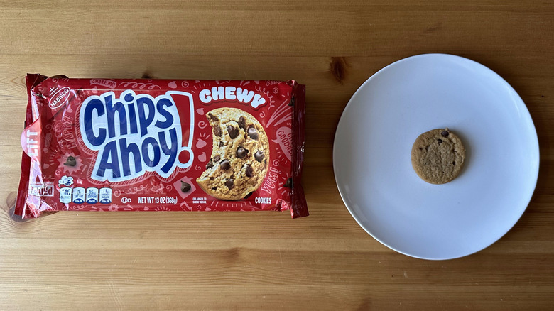 Chewy Chips Ahoy cookies on wooden table