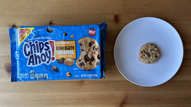 Crunchy Chocolate Caramel Chips Ahoy cookies on wooden table