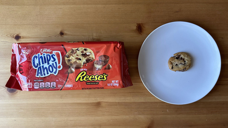 Chewy with Reese's Chips Ahoy cookies on wooden table