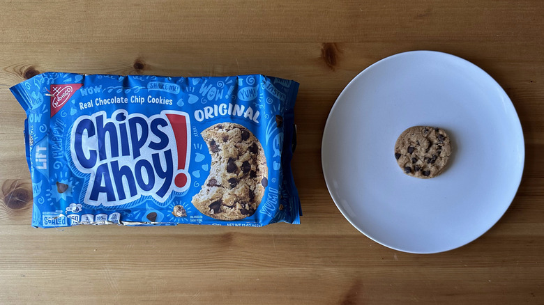 Original Chips Ahoy cookies on wooden table
