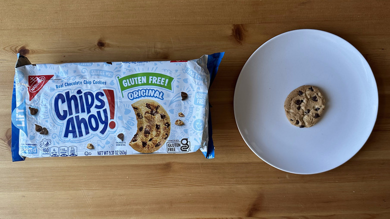 Gluten Free Original Chips Ahoy cookies on wooden table