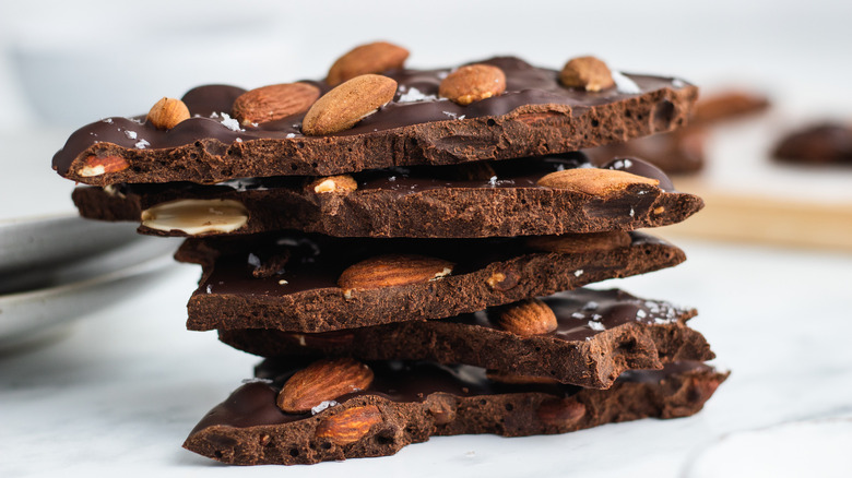 stack of chocolate almond bark