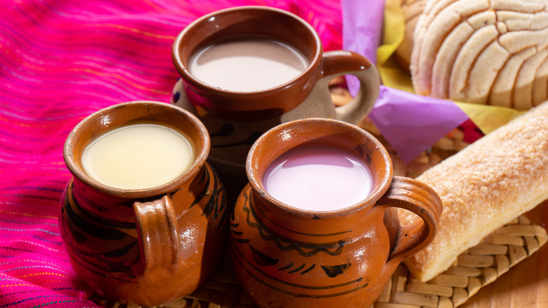 varieties of atole displayed on table