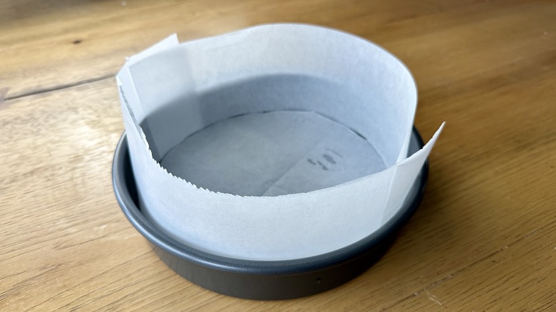 Parchment-lined cake pan