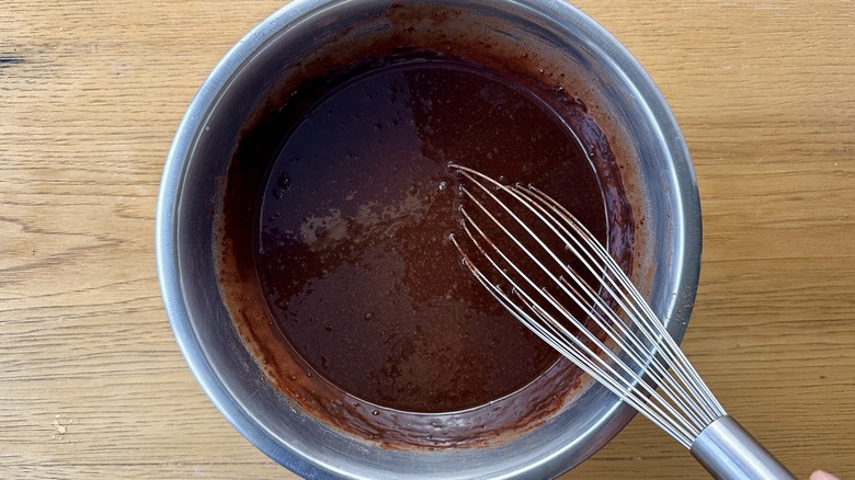 Chocolate cake batter in bowl