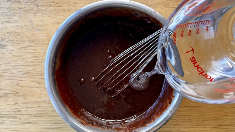 Chocolate cake batter in bowl