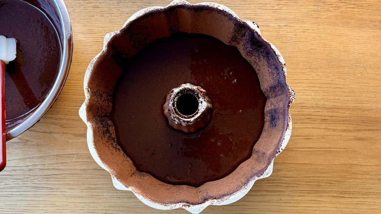 Chocolate batter in bundt pan