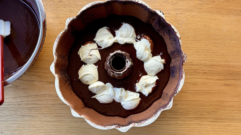 Cheesecake filling in chocolate bundt