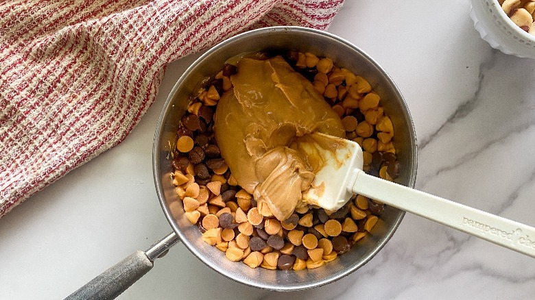 chocolate chips in pot 