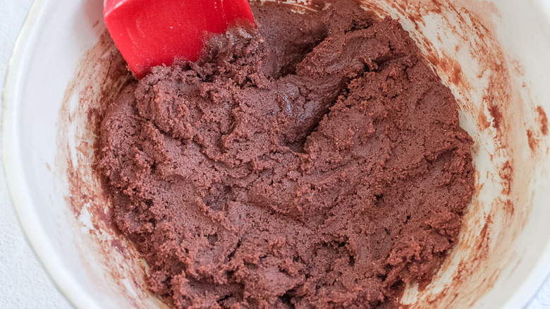 chocolate cookie batter in bowl