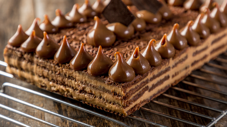 decorated chocotorta on cooling rack