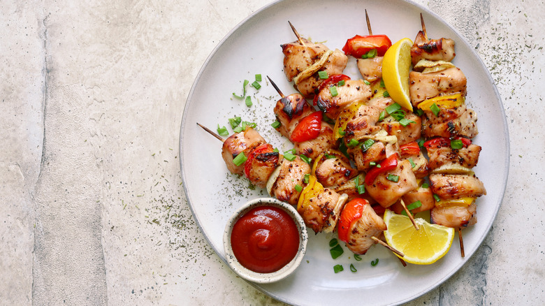 cooked kebabs on plate