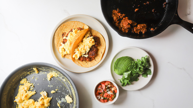 Chorizo and eggs in tortillas