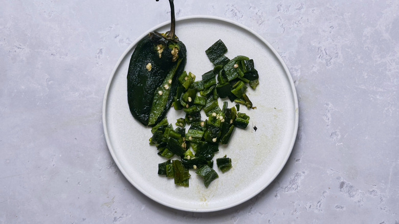 chopped chiles on a plate