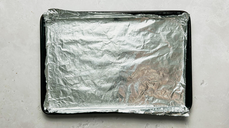 baking sheet covered in foil