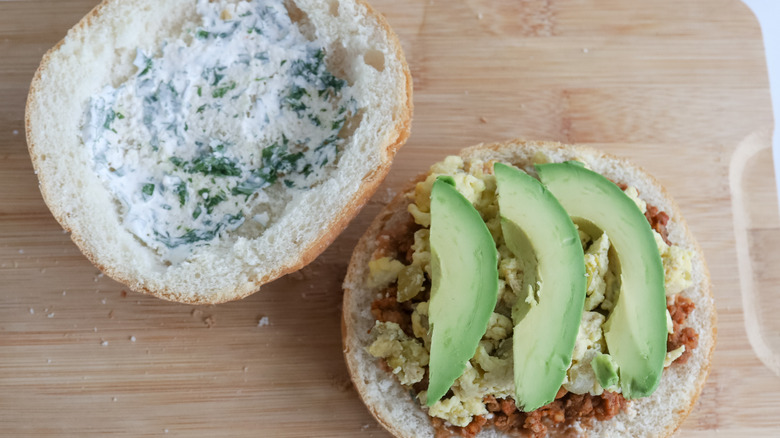 sliced avocado on a telera roll