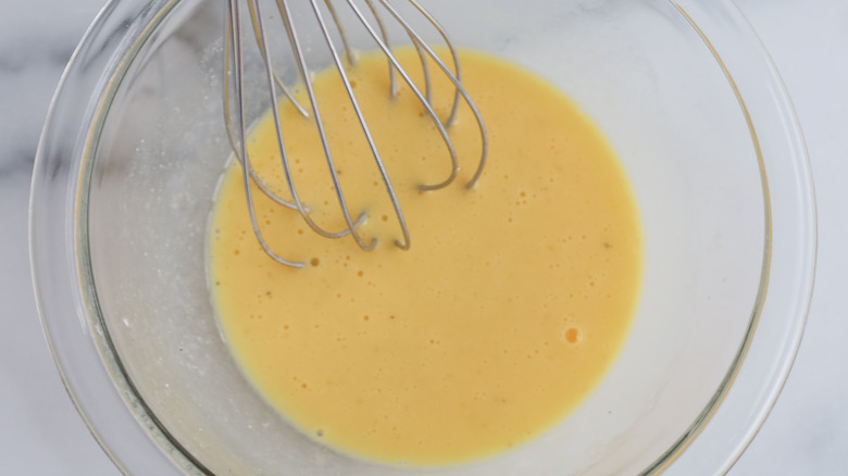 whisked eggs in a bowl