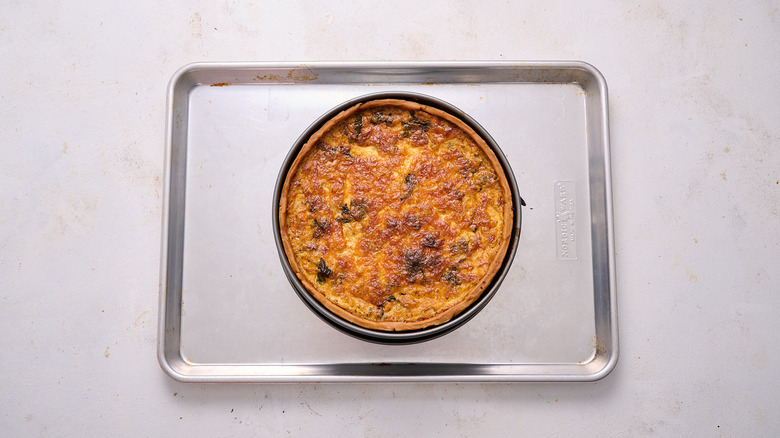 baked quiche on sheet tray