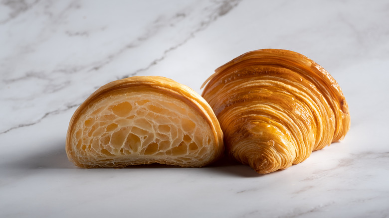 Sliced croissant with visible layers