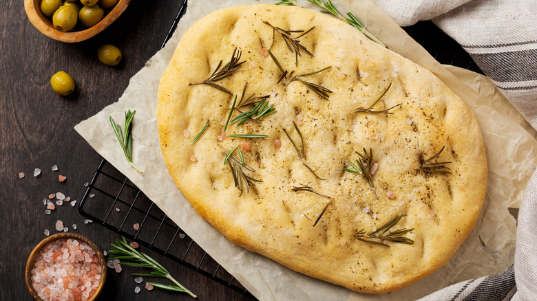Focaccia bread with rosemary and spices