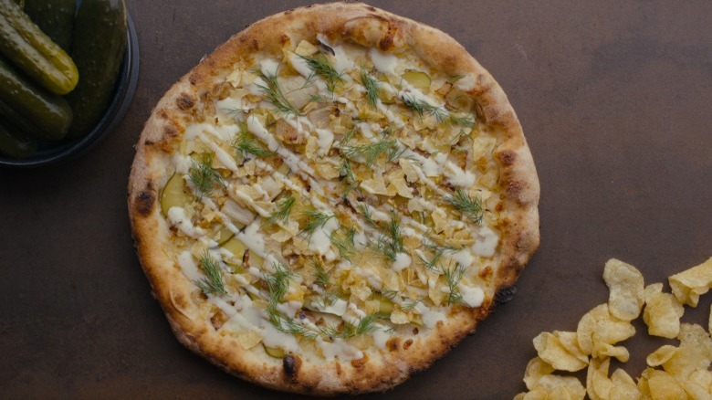 Pizza topped with pickles