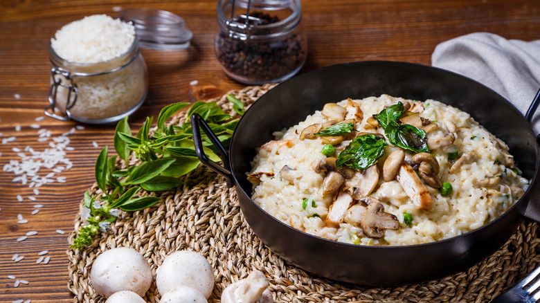 Chicken mushroom risotto in a dish