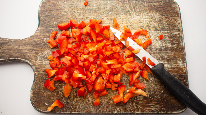 red peppers on cutting board 