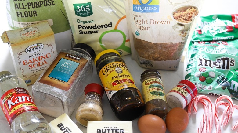 gingerbread house ingredients on counter