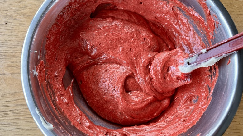 red velvet batter in bowl