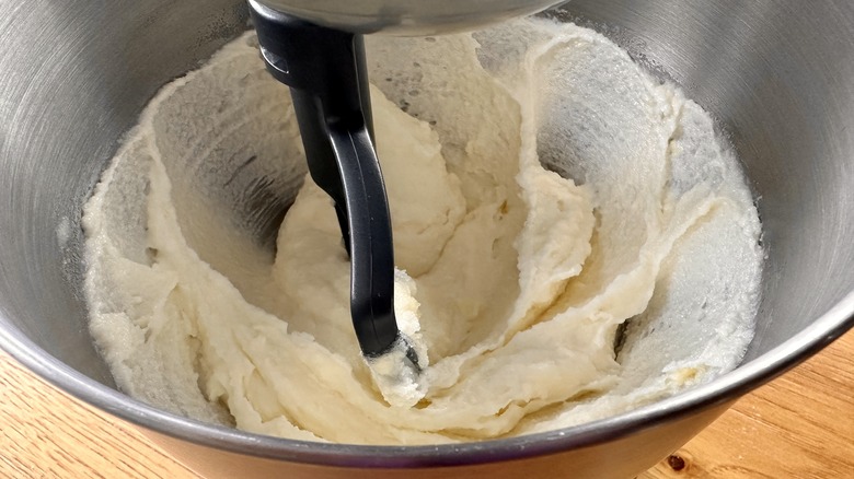 creamy mixture in stand mixer