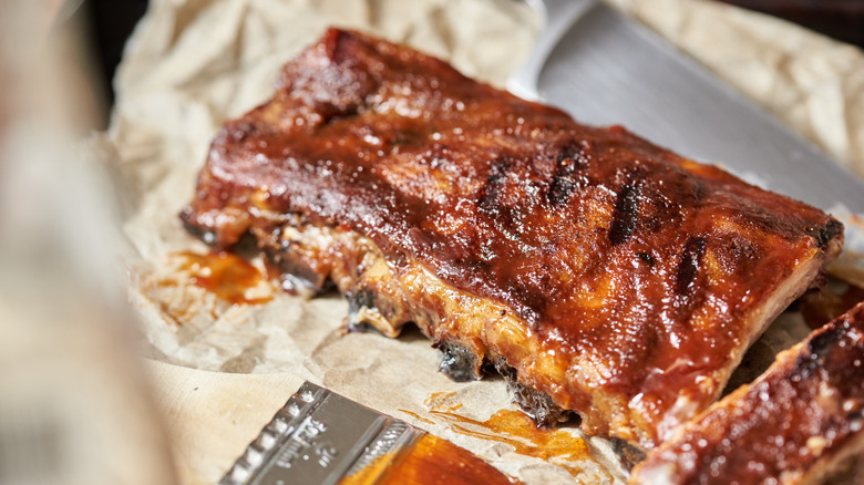 rack of ribs on table