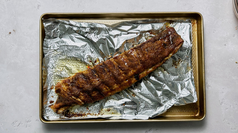 baked ribs on a sheet tray