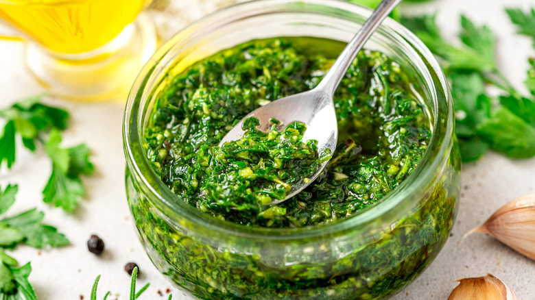 bowl of fresh chimichurri sauce