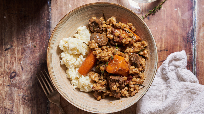 bowl of stew and potatoes